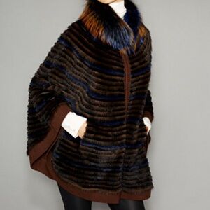 Macy's Fur Vault Brown and‎ Blue Fur Cape